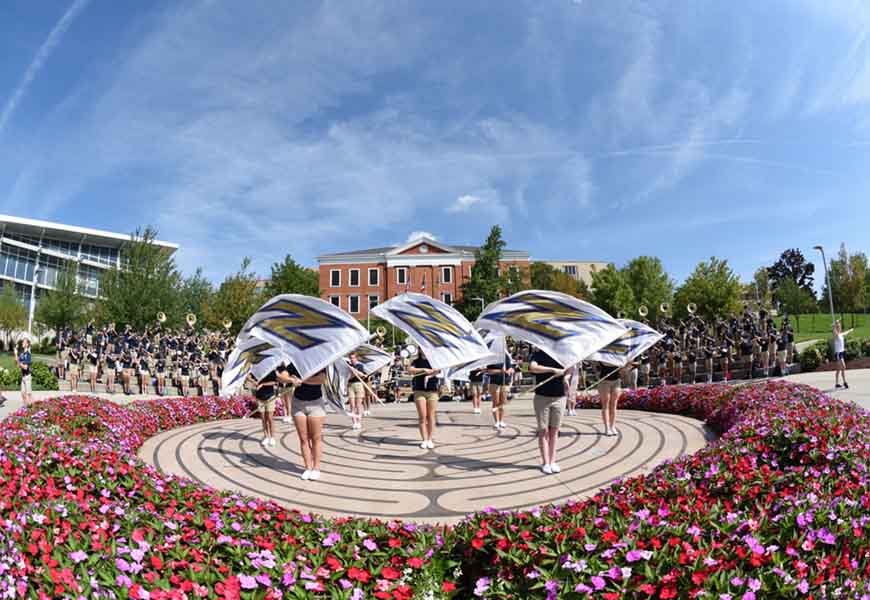 Marching Band playing in coleman commons