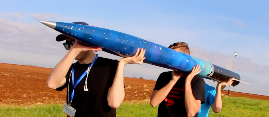 Aerospace and other engineering student in Akronauts at The University of Akron prepare to launch their rocket