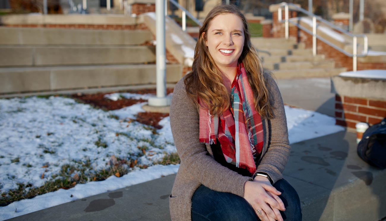 Deanna Bowman, a Williams Honors College student at UA, between classes