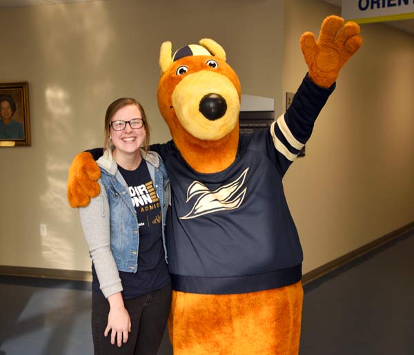 Whitney Tarr, with Zippy, is the first Start State student to transfer to UA through Direct Connect